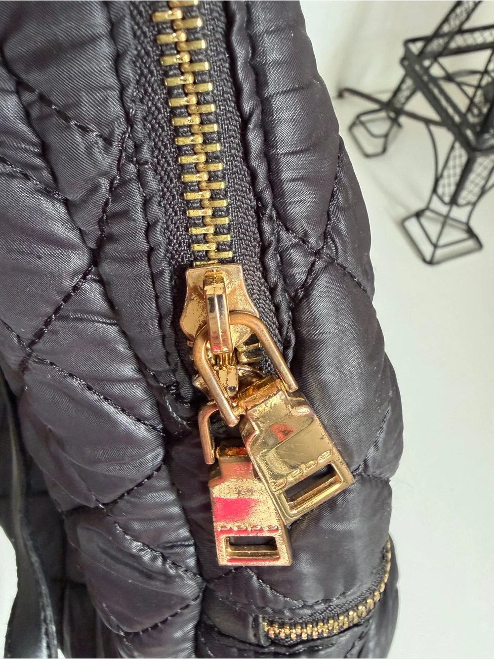 bebe Quilted Black Backpack with Gold-Tone Plate